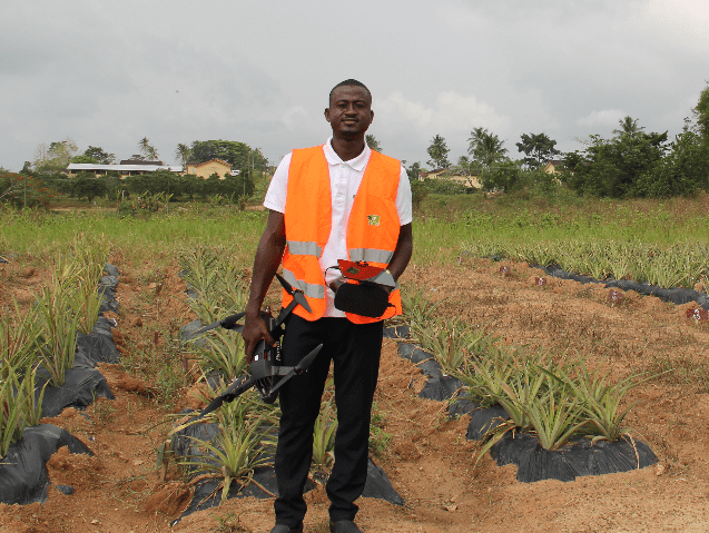 Zikiru Shaibu holding drone