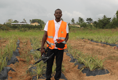 Zikiru Shaibu holding drone